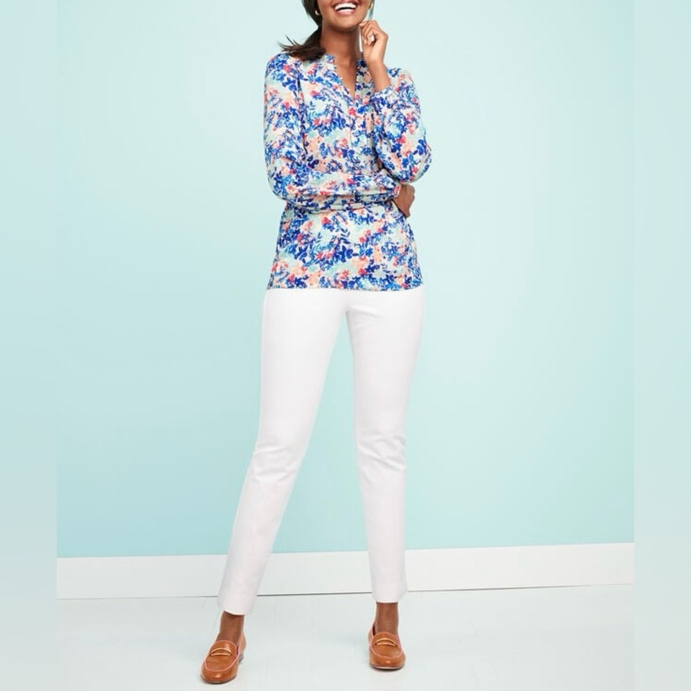 Talbots Smocked Cuff Ruffle Floral Print Women’s Top Size XS NWT